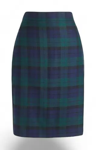 J.Crew green tartan plaid wool pencil skirt 6