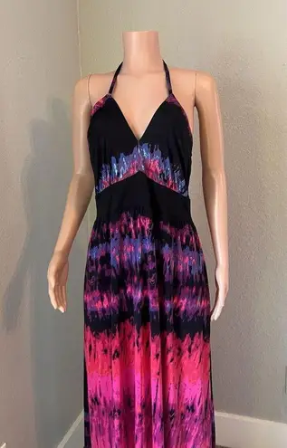 Baby Phat Womens Pink Black tie dye Sexy Flowy Maxi Halter Stretch 2X Dress #196