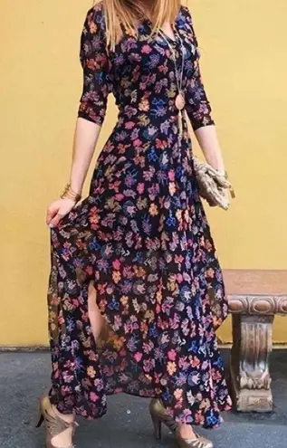 HD in Paris Anthropologie Varina Dress Black Floral Maxi Sheer Dress Size 0