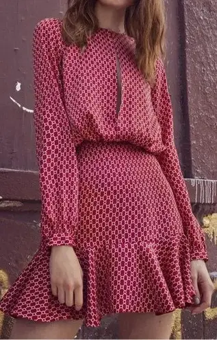 Alexis Coretti Mini Dress Blouson Top Flounce Hem Printed Preppy Coastal Size M