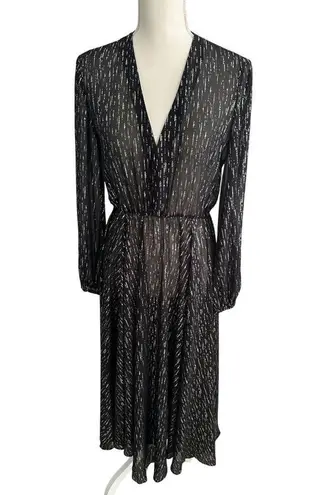 Maje Black Sheet Metallic Long Sleeve Black Maxi Dress Size 40 / US Large