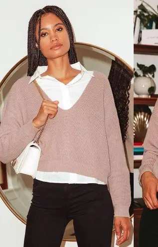 Lulus Feel It Still Taupe Knit Sweater Top Oversized Slouchy Large V