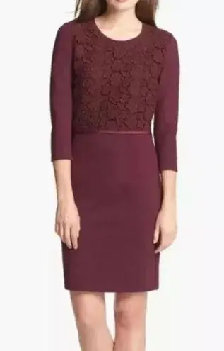 Max Mara Weekend Burgundy Provinom Jersey Lace Top Dress Sz M