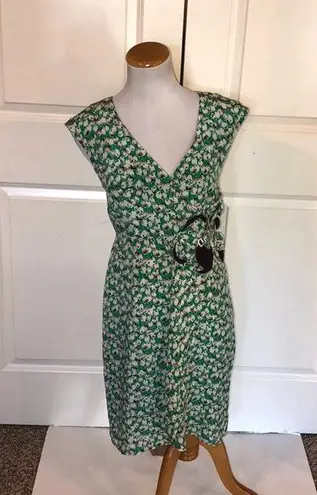 Moulinette Soeurs Anthropologie green and brown tulip print dress