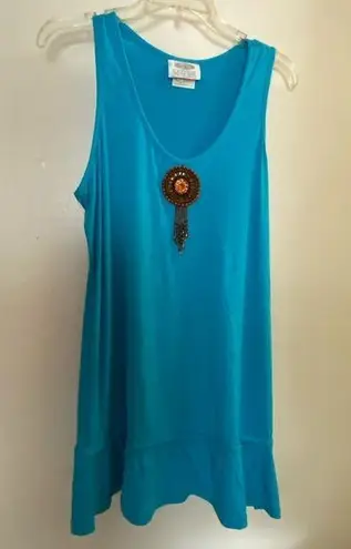 Cover Me Womens Beach Tank Dress Cover Up XL Turquoise Beaded Neck Piece Blue