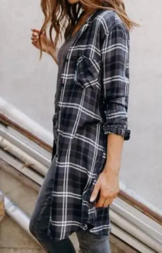 Rails Flannel Buffalo Plaid Button Down Shirt Dress Size S Rayon Boho Casual - Image 3