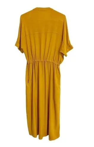 Rokoko Button Front Tie Waist Short Sleeve Midi Dress Pocket Mustard Yellow Sz M