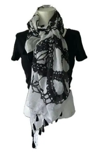 Mark & Hall Art Deco Symmetrical Balance Sheer Tassel Corners Scarf Shawl