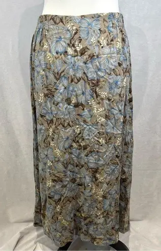 Sag Harbor Vintage beautiful mocha and blue tropical print maxi skirt medium
