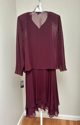 NEW NWT SLNY Sequin Beaded Jacket & Dress Midi Fig size 16P Red