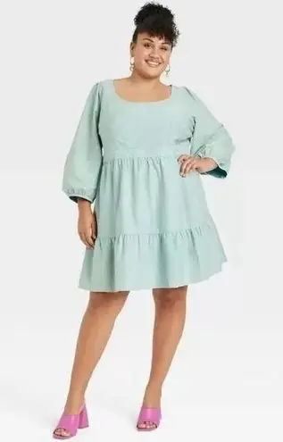 Ava & Viv Women's Plus Size Balloon 3/4 Sleeve A-Line Dress - Teal Blue Size: X