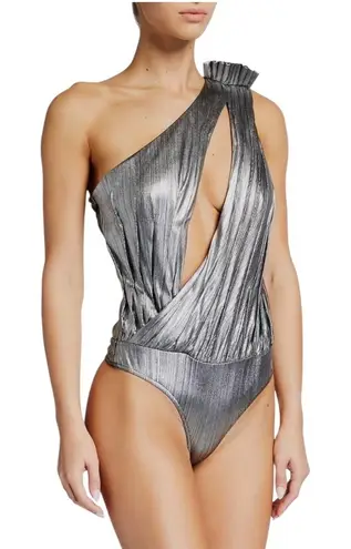 Retrofête Retroféte Bodysuit Women XS Silver Lame One Shoulder Cassie NWT Luxury Party