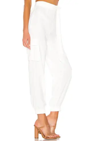 superdown  Satin Cargo Joggers White Size XL Cropped Belted Revolve New