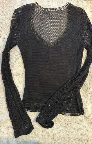 Mesh Sheer Vintage 90s Y2K Long Sleeve Shirt loose knit Black