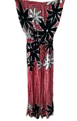 Hula Bay Hawaiian Tahitian Tribal Tiare Floral Strapless Flowy Jumpsuit M Red Size M