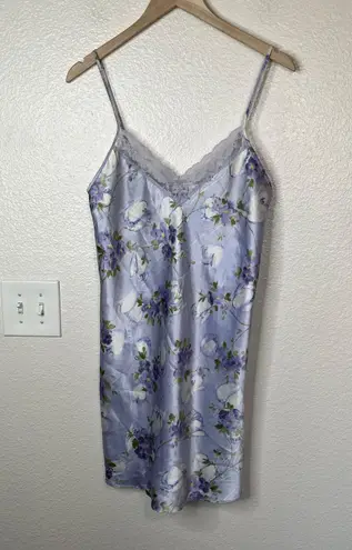 Gilligan & OMalley Floral Satin Slip Nightgown Dress Lace Trim Small Multi