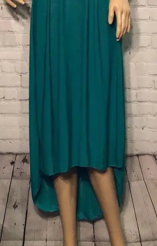 Bright Green Semi Sheer Empire Waist Asymmetrical Maxi Dress Large