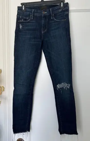 MOTHER Denim MOTHER Looker Ankle Fray Dark Wash Distressed Raw Hem Skinny Leg Jeans Size 25