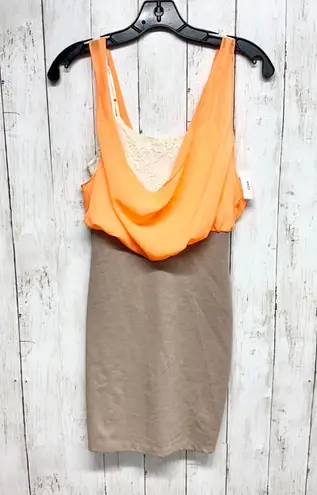 Lulus Dress Women Size Small Orange Tan Zip Back Lined Top Sleeveless Bodycon