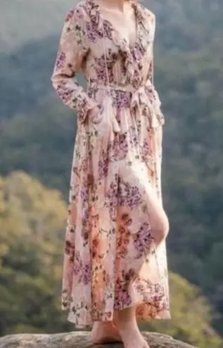 Jaase Pink Floral Boho Maxi Dress Large