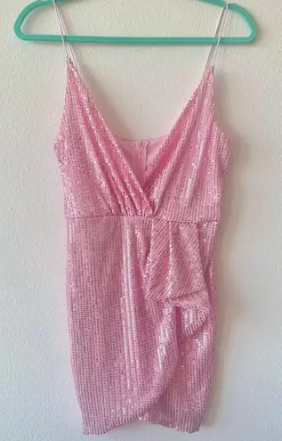 Pink Deep V Surplice Sequin Cocktail Dress