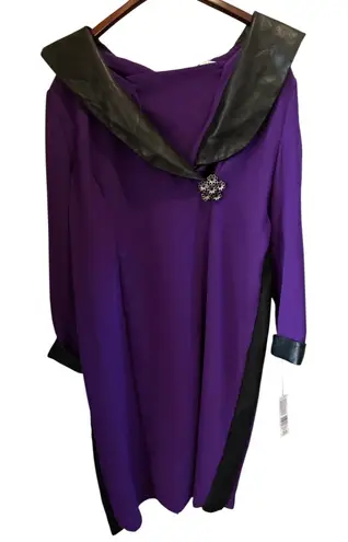 Lily & Taylor Dress Womens 20 Purple Black Leather Trim Brooch NEW Size undefined