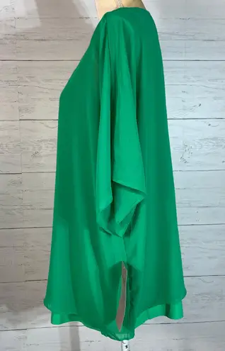 Nina Leonard V-Neck Chiffon Overlay Top Bright Green size 1X NWT