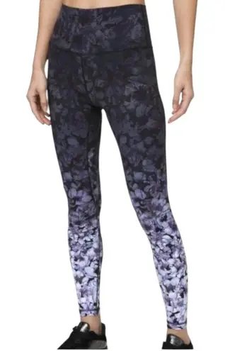 Lululemon Leggings Womens 4 High Rise Black Purple Floral Ombre Pockets Yoga