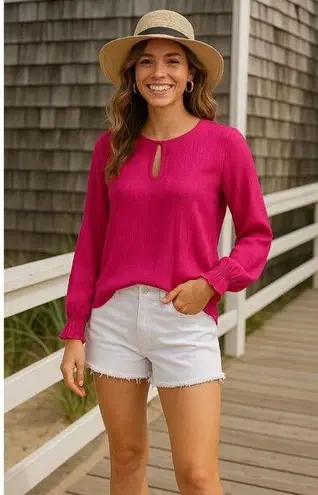 Simply Styled by Sears Sheer XL Fuschia Pink Long Sleeve Blouse Keyhole Neckline