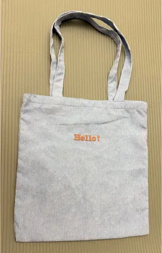 Light Blue Tote Bag with 'Hello!' Embroidery Gray