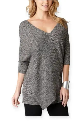 Misook Exclusively 𖤐 Asymmetrical V Neck Knit Tunic Sweater 𖤐 Black White 𖤐 XL - Image 1