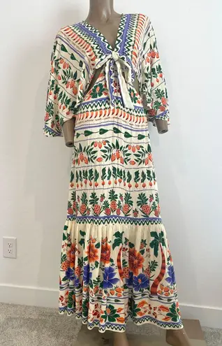 Farm Rio Anthropologie v-neck side cutout knot front maxi dress D2 2130