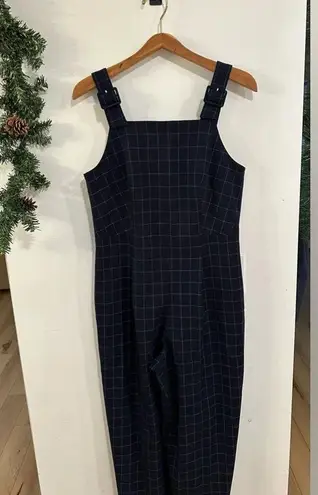 Club Monaco Self Buckle Women’s Check Crop Jumpsuit Navy Size 10 Retail $289