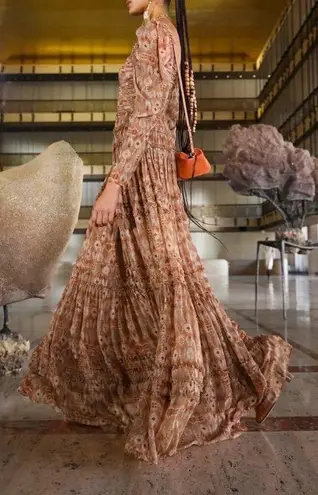 Ulla Johnson Rabia Horizon Brown Printed Silk Blend Maxi Gown Dress Women’s 2