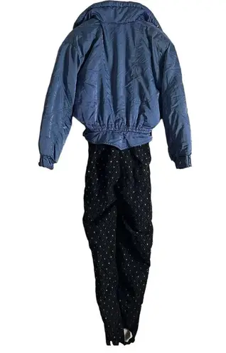 Vintage Blue Bogner  Black Jacquard Nylon Ski Snow Jumpsuit Size 8