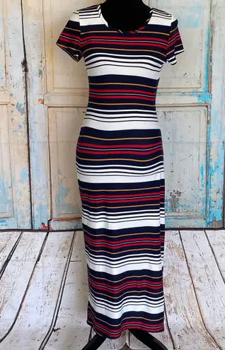 Myth Short Sleeve Crew Neck Multicolor Striped Bodycon Dress M