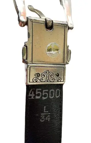 Vintage 90s Black Regal Western Faux Crocodile Reversible Etched Metal Belt