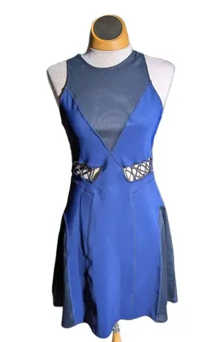 Jonathan Simkhai x Carbon38 Zaha Blue Black Cutout Mesh Mini Dress Sz S NWT