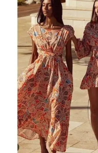 MISA Los Angeles Dana Mae Dress In Tangerine Flora Size L $428