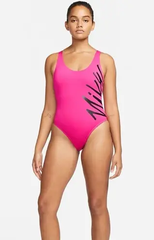 Nike NWT  Women's Multi Logo U Back One Piece Swimsuit Large Pink