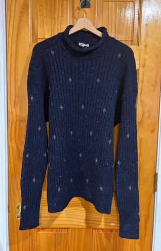 Giorgio Armani Vintage Navy Wool Silk Rolled Neck Sweater XL Embroidered Florals - Image 1