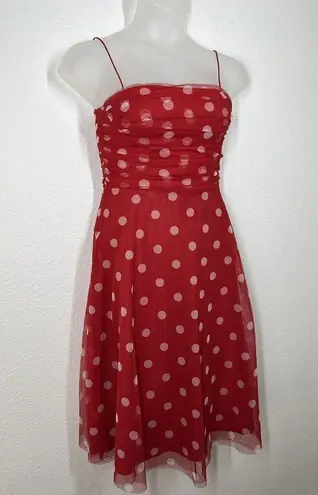 Vintage Polka Dot Tulle Dress 8 Jessica Howard Red White Rockabilly 1990s XS/S