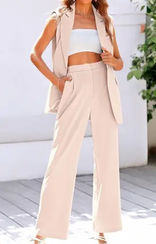 PRETTY GARDEN sleeveless vest and wide leg pants casual set 🌷 Tan