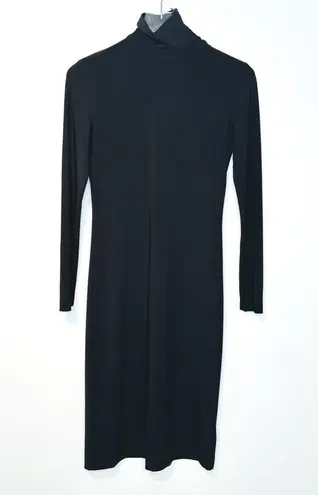 Norma Kamali Black Jersey Knit Long Sleeve Turtleneck Midi Dress Size XS