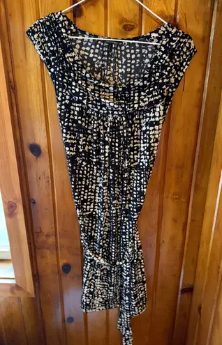 Daisy Fuentes Black Beige Abstract Print Belted Empire Waist Dress size Small