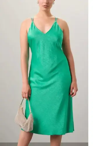Saunders Emerald Green Satin Slip Midi Dress Size 10