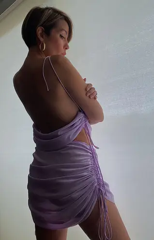 Silky Drawstring Top & Skirt Set Purple