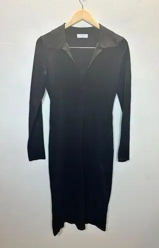 Babaton Women's Size M Black Fame Mini Dress Open V Neck Collared EUC