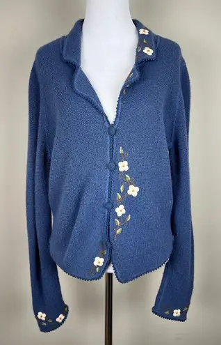 Factoria Perez Cardigan Sweater Womens M 100% Baby Alpaca Blue Embroidered Peru Size M