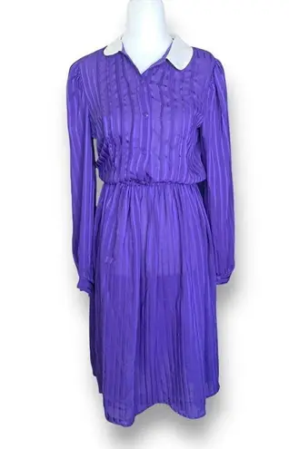 Vintage Kono Shirt Dress Sheer Purple Chiffon Button Front Vertical Stripe Purple